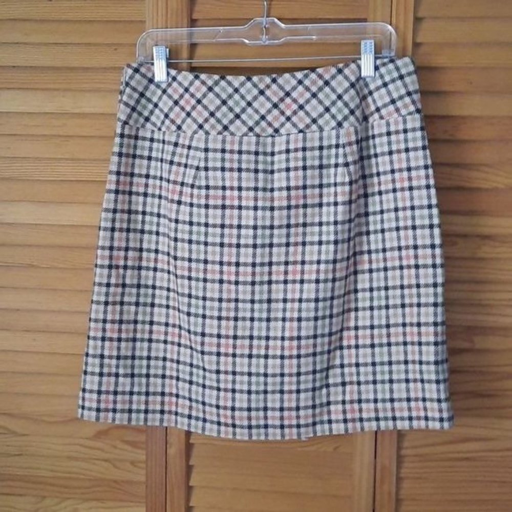 Ann Taylor NWT Tan Green Brown Orange Plaid Pleat School Girl Skirt Size 8 - Picture 2 of 8